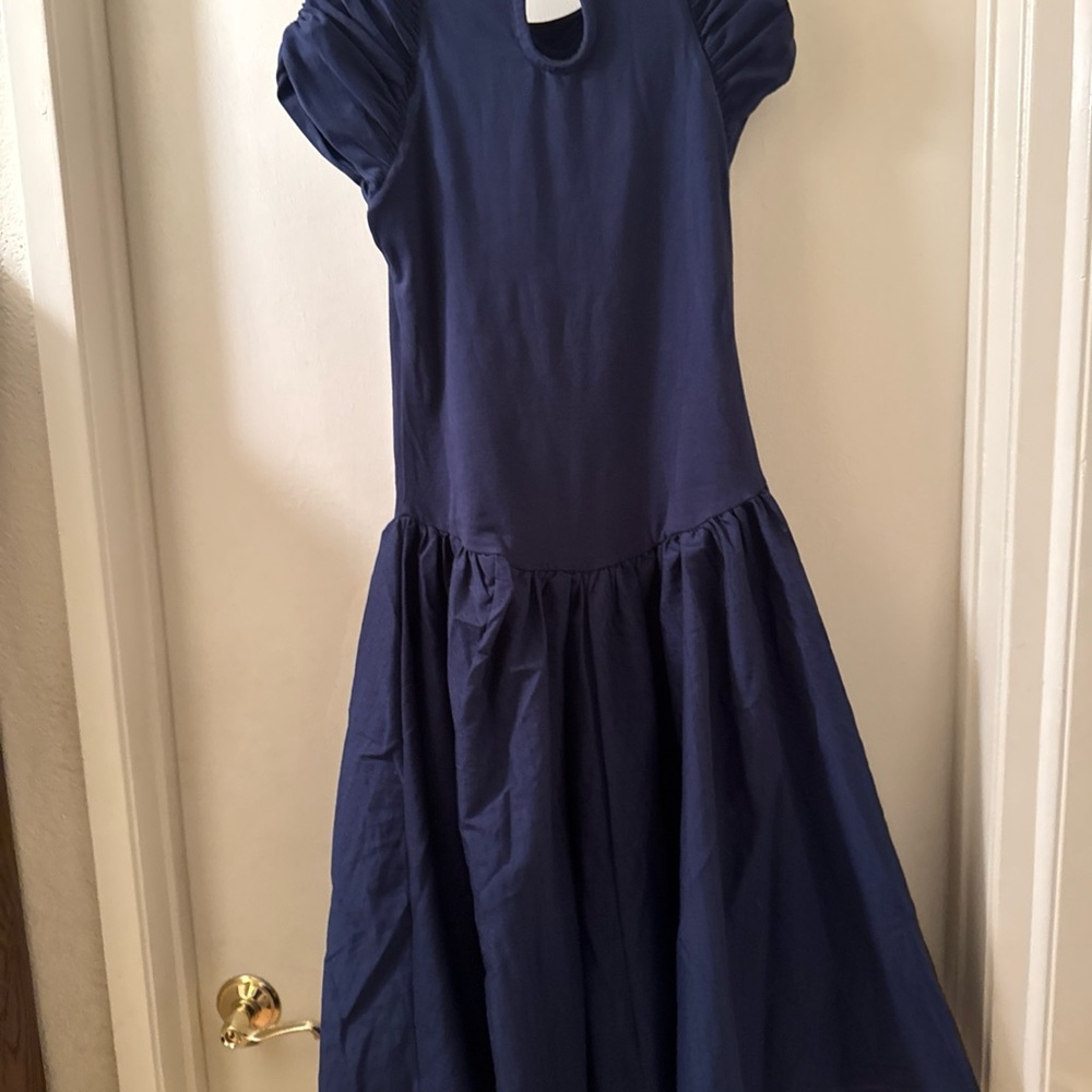 free people Afternoon Elegance stretch-cotton midi dress navy sz s - Picture 6 of 8